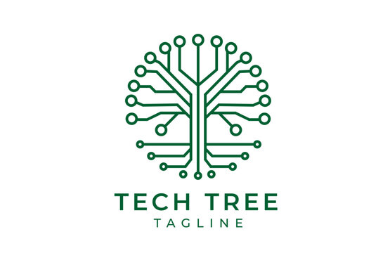 Tech Tree Logo Innovative Green Circuitry Tree Design for Technology and Growth Branding