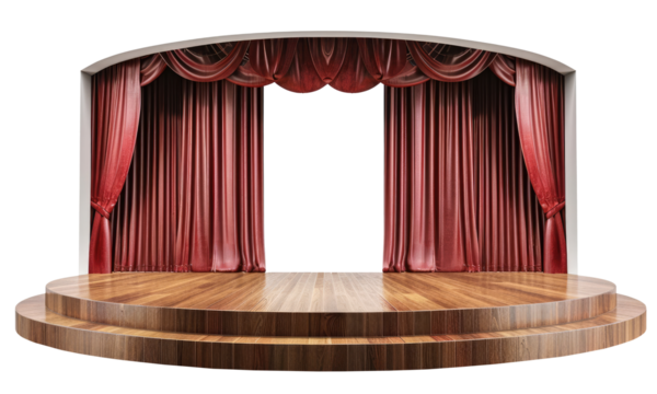 Wooden stage with curtains isolated on transparent background - Powered by Adobe