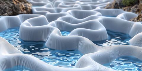 Obraz premium Creative wide blue digital wave backdrop. 3D Rendering.