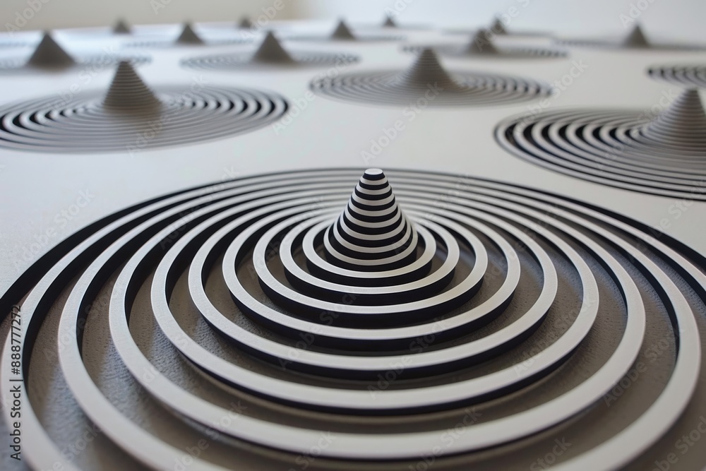 Poster artistic depiction of a minimalist cosmic landscape with concentric circles dynamic and imaginative 