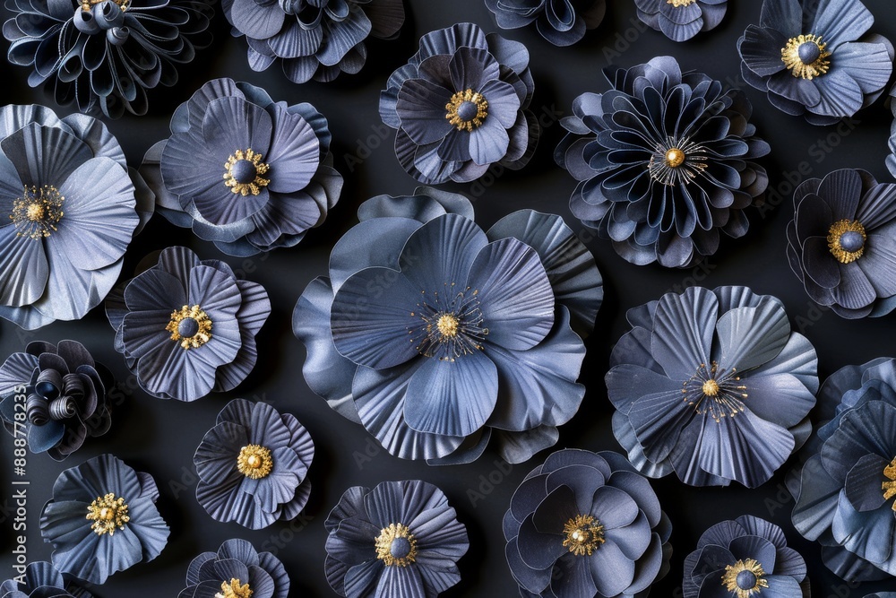 Aufkleber artistic rendering of blue and black flowers with intricate textures modern and striking design dyna