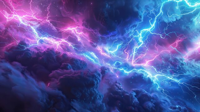 Abstract electric lightning in vivid blue and pink hues, symbolizing conflict and confrontation. Versus screen in gaming...