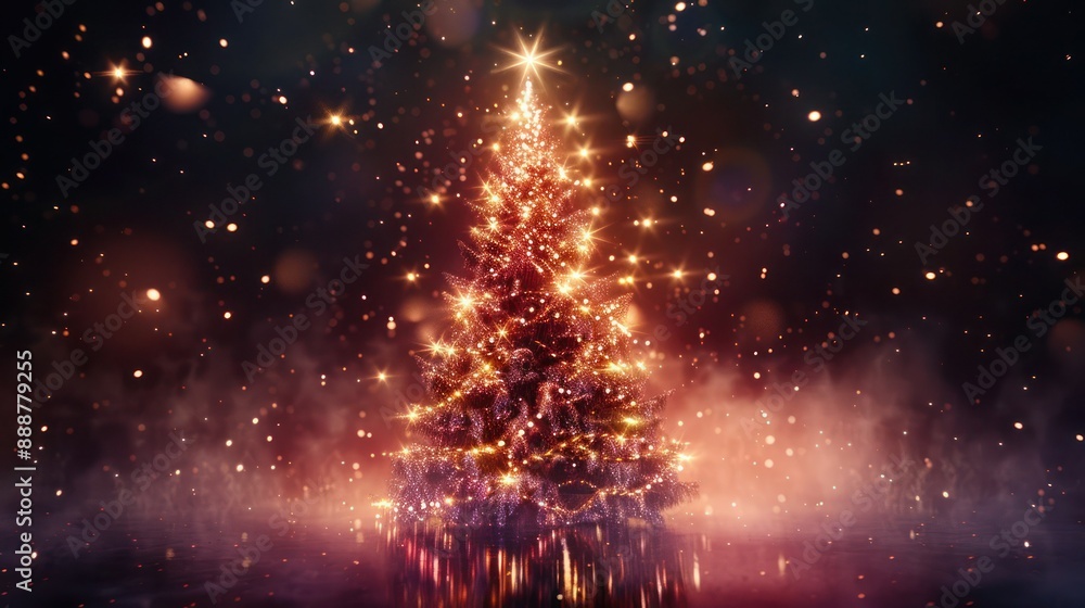 Poster christmas firework in the form of a fir-tree. animation created in for new year's holidays.