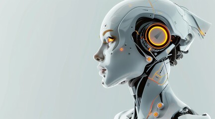 Profile of Futuristic Female Robot with Glowing Eyes in Minimalist Style