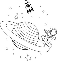 Doodle Astronaut Cartoon, coloring book
