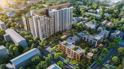 Naklejka premium Modern Residential Complex Amidst Greenery
