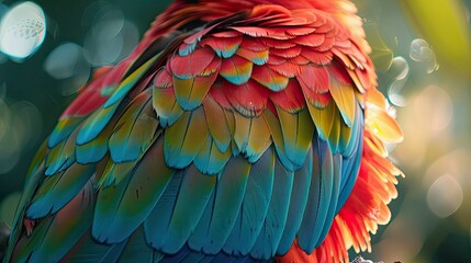 Obraz premium Parrot feathers, red, yellow and blue exotic