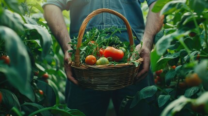 agriculture organic agronomist genetic nature gardener plant fresh vegetables harvest nutrition in greenhouse gardeners hold the harvest basket organic agriculture nature fresh vegetable