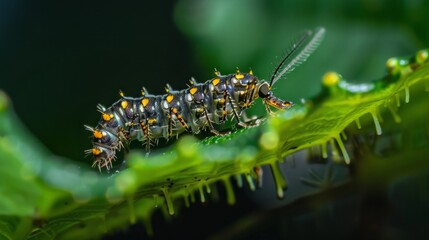 Naklejka premium Aedes albopictus Larva Captured in Natural Habitat, Essential for Epidemiological Studies on Mosquito-Borne Illnesses, Focus on Preventive Measures