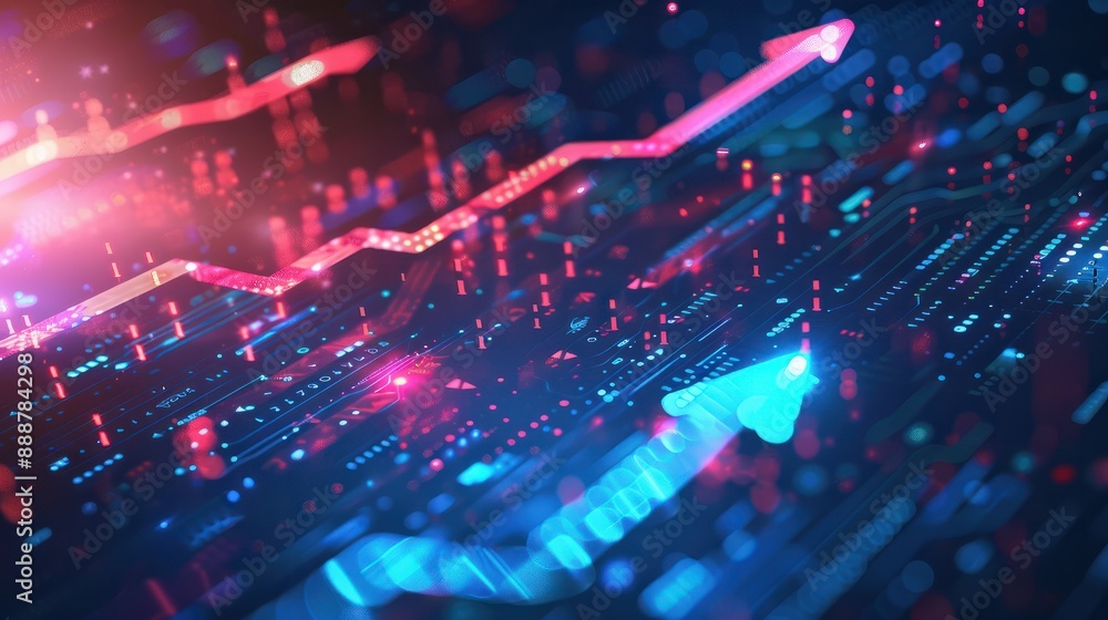 Poster futuristic raise arrow chart digital transformation abstract technology background. big data and bus