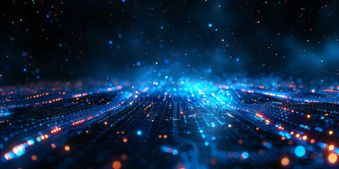 Obraz premium Abstract digital blue circuit background. Technology, chip and innovation concept. 3D Rendering.
