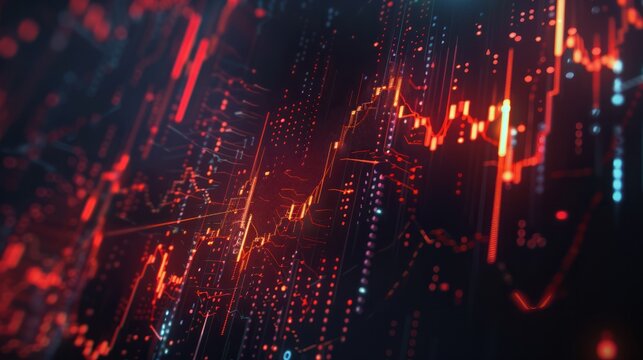 Glowing forex chart interface wallpaper. Concept of investment, trading, shares or analysis, finance. Growth and decline chart.