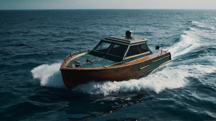 Abstract boat with ocean rough for gaming background 