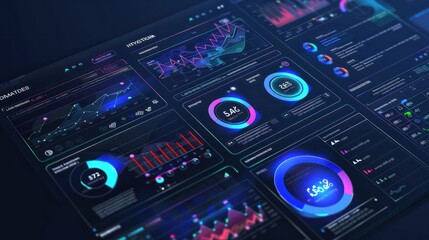 Obraz premium Intelligence and business analytics with key performance indicators, Professional key performance indicator metrics dashboard for sales and business results evaluation. Generative AI.