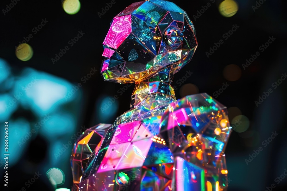 Poster a shimmering robot with iridescent panels that change color with each movement, ai generated