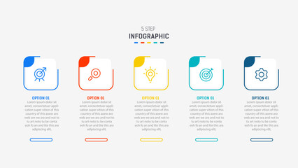 Obraz premium Five Step Infographic design element template for presentation. info graphic illustration. process diagram and presentations step, banner, flow chart, 5 option template.