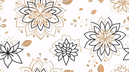 Obraz premium Seamless pattern black line art mandala on a white background
