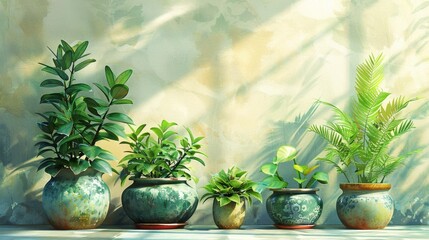 Potted plants in sunlit room - generative ai