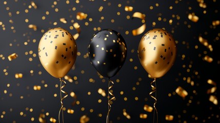 Fototapeta premium Festive celebration in nature with fireworks and lights black and gold balloons background