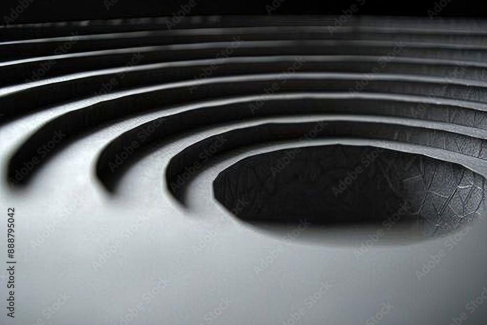Poster monochrome spiral design creating a dramatic visual impact with a sense of depth and infinity in an 