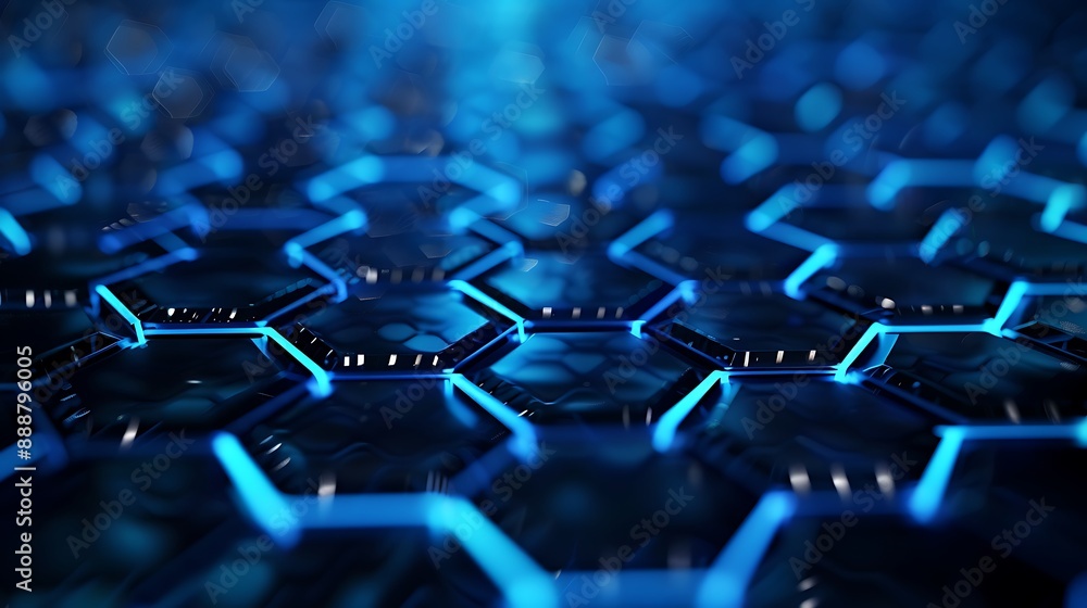 Poster abstract modern blue hexagon pattern with dots set of digital circuit wire lines for futuristic back