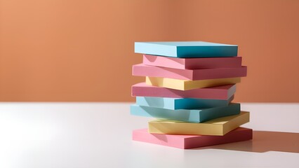 A neat stack of sticky notes in various colors, isolated on a white background
