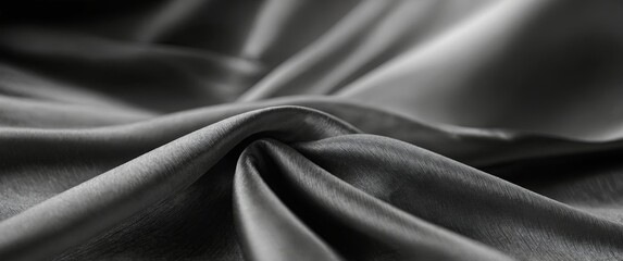 Obraz premium A black-and-white image features a white silk fabric with a smooth, flowing, wavy design in its center The background is likewise presented in black and white.