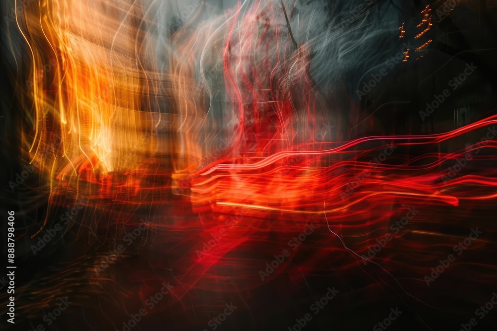 Poster nighttime road with light trails from passing vehicles, creating a mesmerizing visual effect, abstra