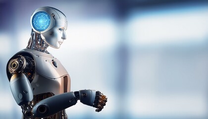 Female robot face, Artificial intelligence concept. Generative AI