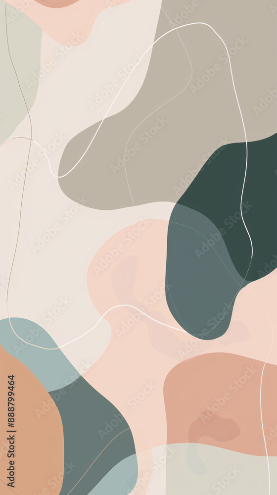 Poster abstract vertical background with geometric shapes in soft pastel colors with smooth curves and line