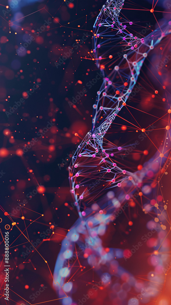 Poster background featuring abstract digital representation of dna structure with glowing connections