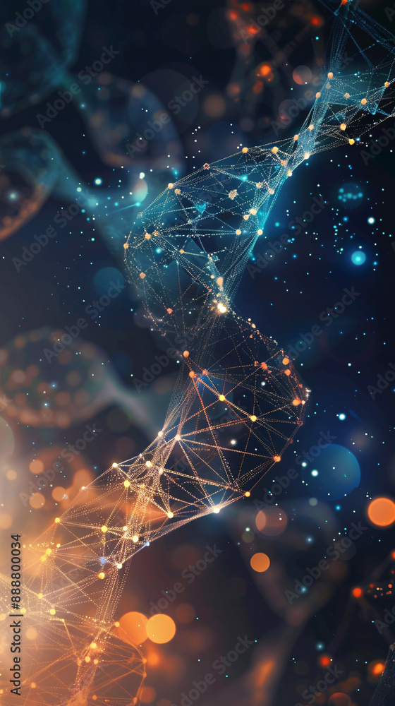Poster background featuring abstract digital representation of dna structure with glowing connections
