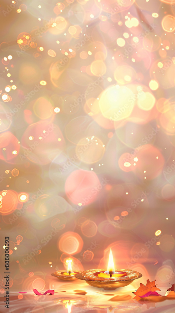 Poster glowing candles with a colorful bokeh background