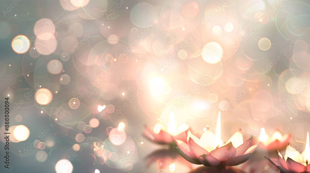 Poster background featuring lotus-shaped candles glowing in warm, soft light with bokeh effect