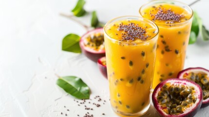 Fototapeta premium glass of passion frui juice isolated on white background.