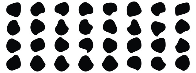 Set of different blotch shapes. Random abstract liquid shapes, round abstract organic elements. Pebble, drops and blobs silhouettes. Organic blob round fluid form collection