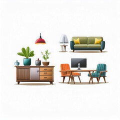 set of icons depicting various elements of classic home furniture