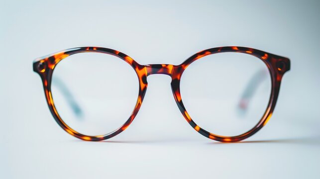 Trendy eyewear photography with classic tortoiseshell frame glasses on white background