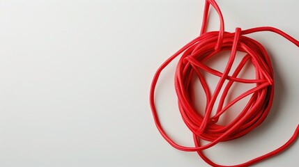 Red triangular emergency cord on plain background with room for text