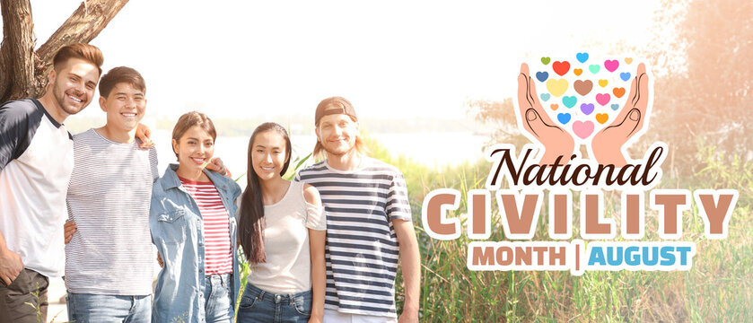 Happy friends in park on summer day