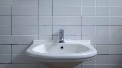 Public restroom sink with space for text