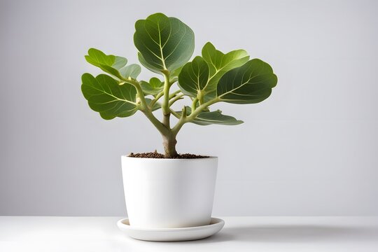 Bengal fig plant in white pot white background, AI Generated
