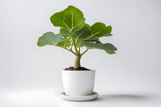 Bengal fig plant in white pot white background, AI Generated