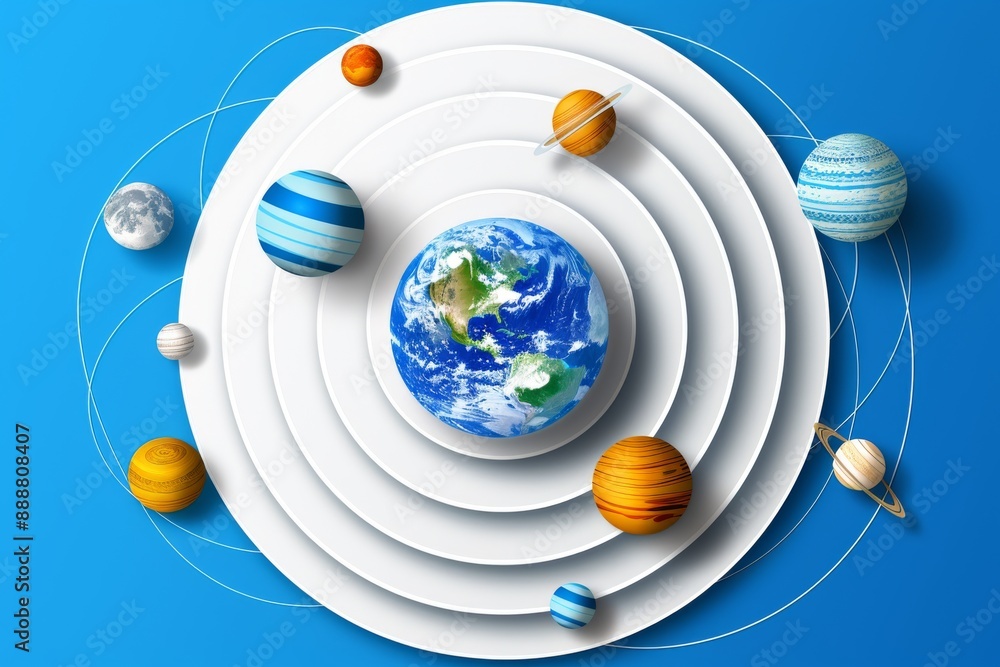 Poster abstract planetary orbit design with vibrant colors creating a visually dynamic and modern art piece