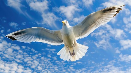 Obraz premium Seagull in flight against vivid blue sky