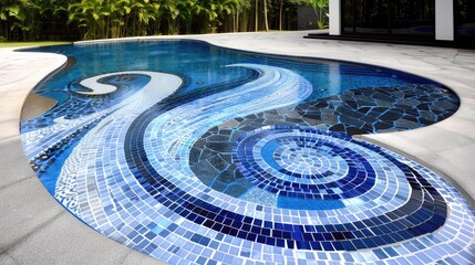 Naklejka premium Popular White and Blue Mosaic Enhances Swimming Pool Beauty