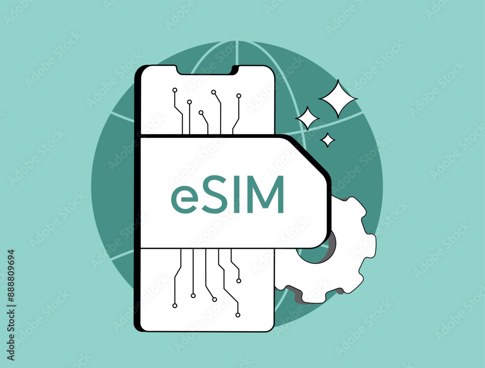 Poster esim technology - digital sim card for mobile phones. embedded sim for global roaming and smartphone