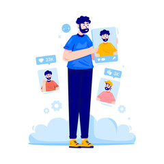 Selfie photo post on social media vector illustration