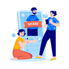 Group of people with share post on social media vector illustration