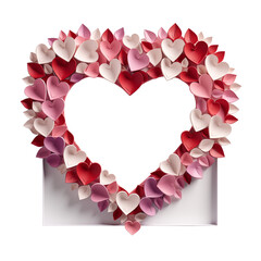 Paper heart frame for valentine day/ wedding/ love. Beautiful holiday decor isolated on a transparent background.